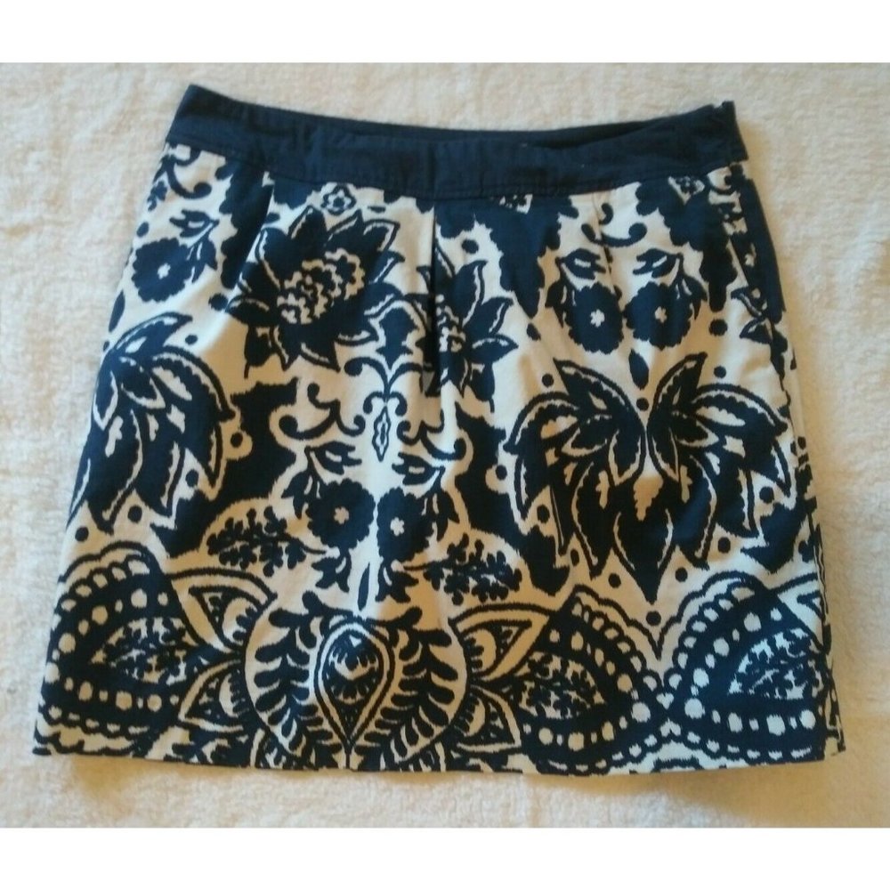 Merona Skater Skirt Sz 12 Beige w/Teal Floral Pattern Lined w/Pockets